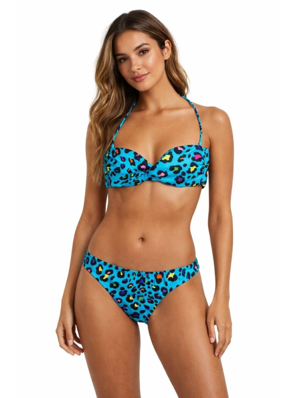 Y2K Victoria’s Secret Blue Leopard Multicolor Print Bikini Set XS/S Halter Top